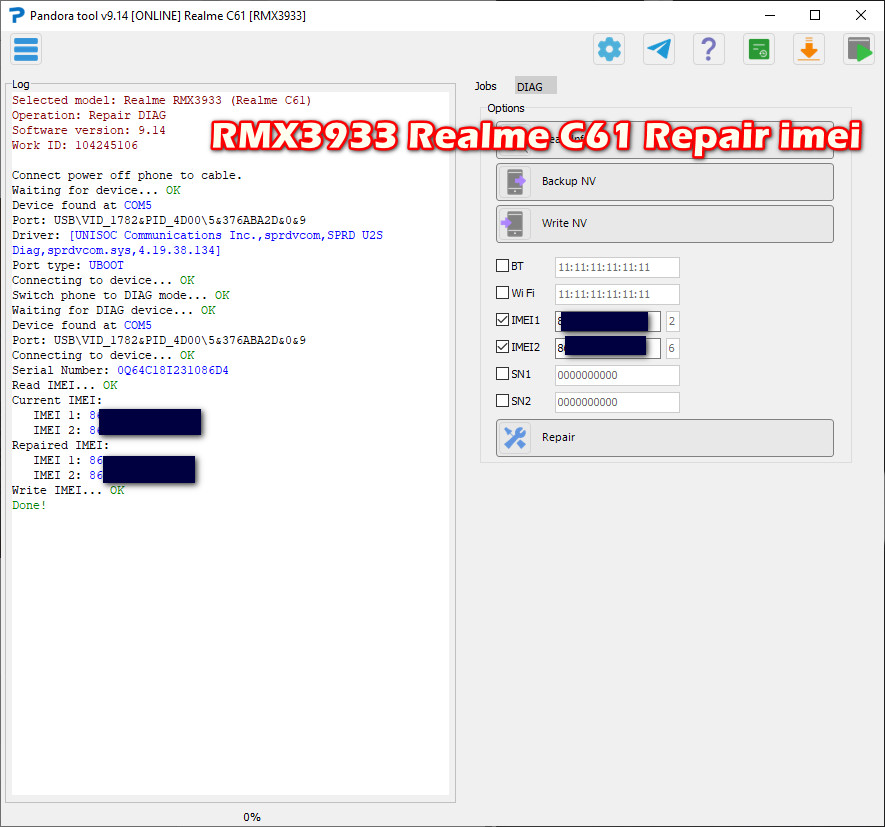 RMX3933 Realme C61 Repair imei & baseband done