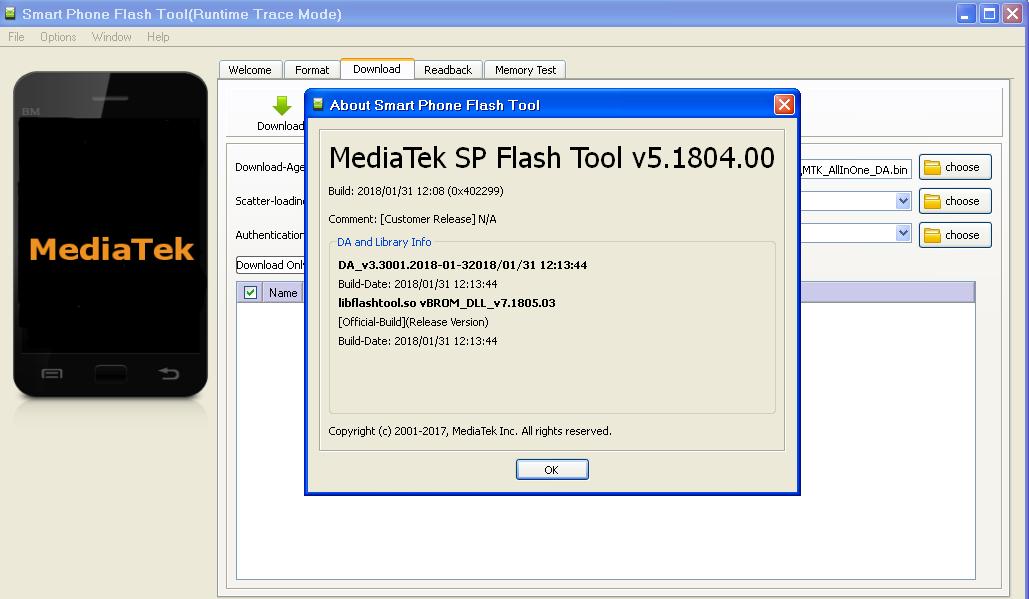    SP Flash Tool v5.1804.00
