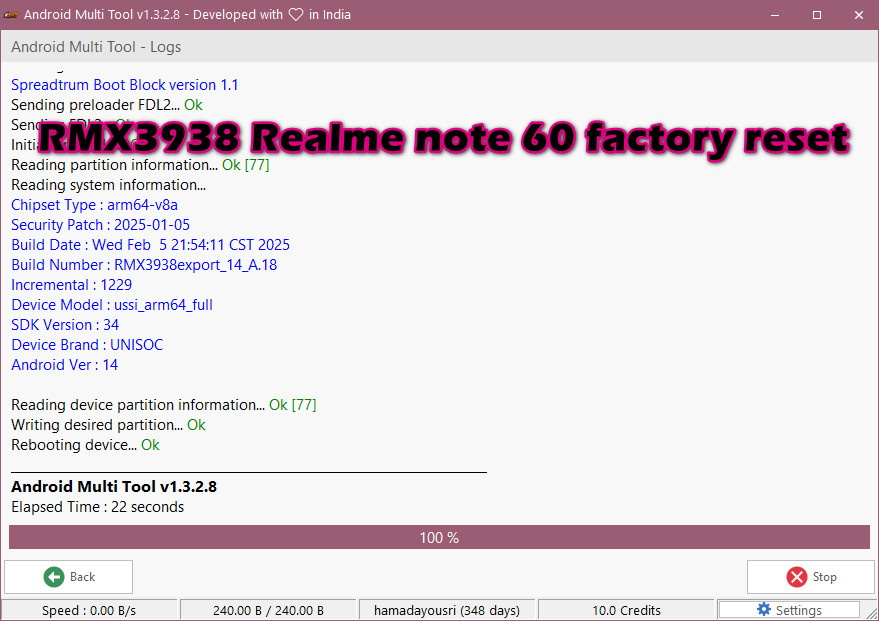 RMX3938 Realme note 60 factory reset