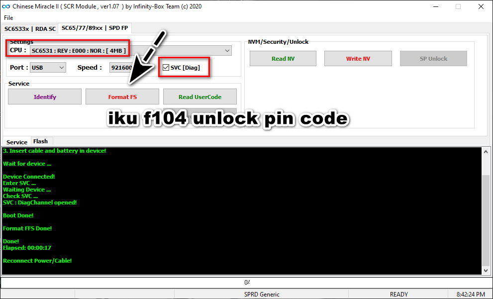 iku f104 unlock pin code