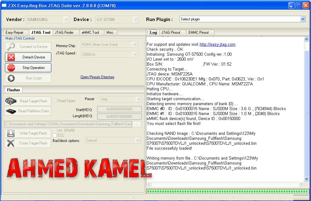 repair boot and flash dump for GT-S7500T by easy jtag done