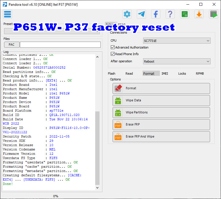 P651W- P37 factory reset