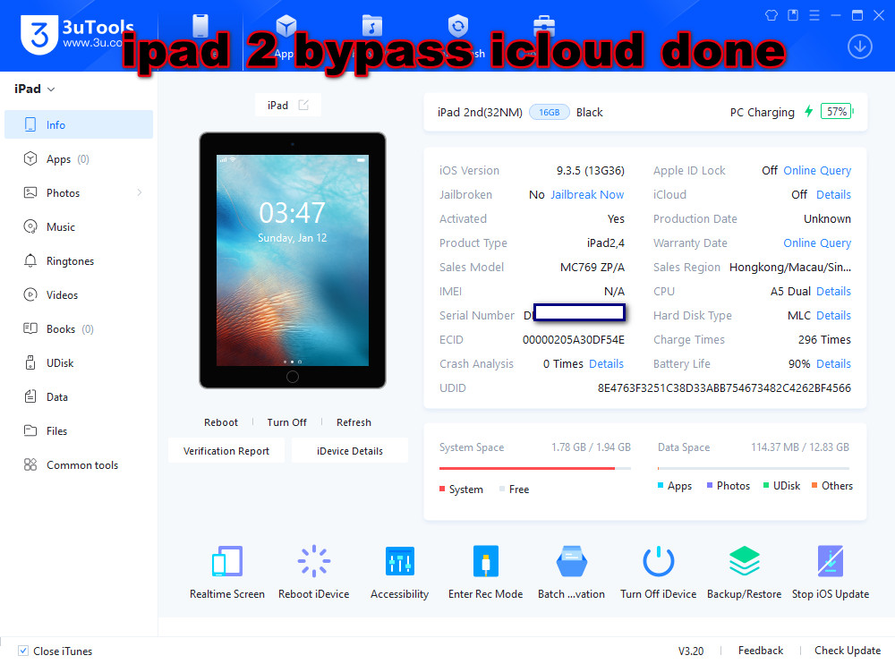iPad 2.4-wifi bypass icloud