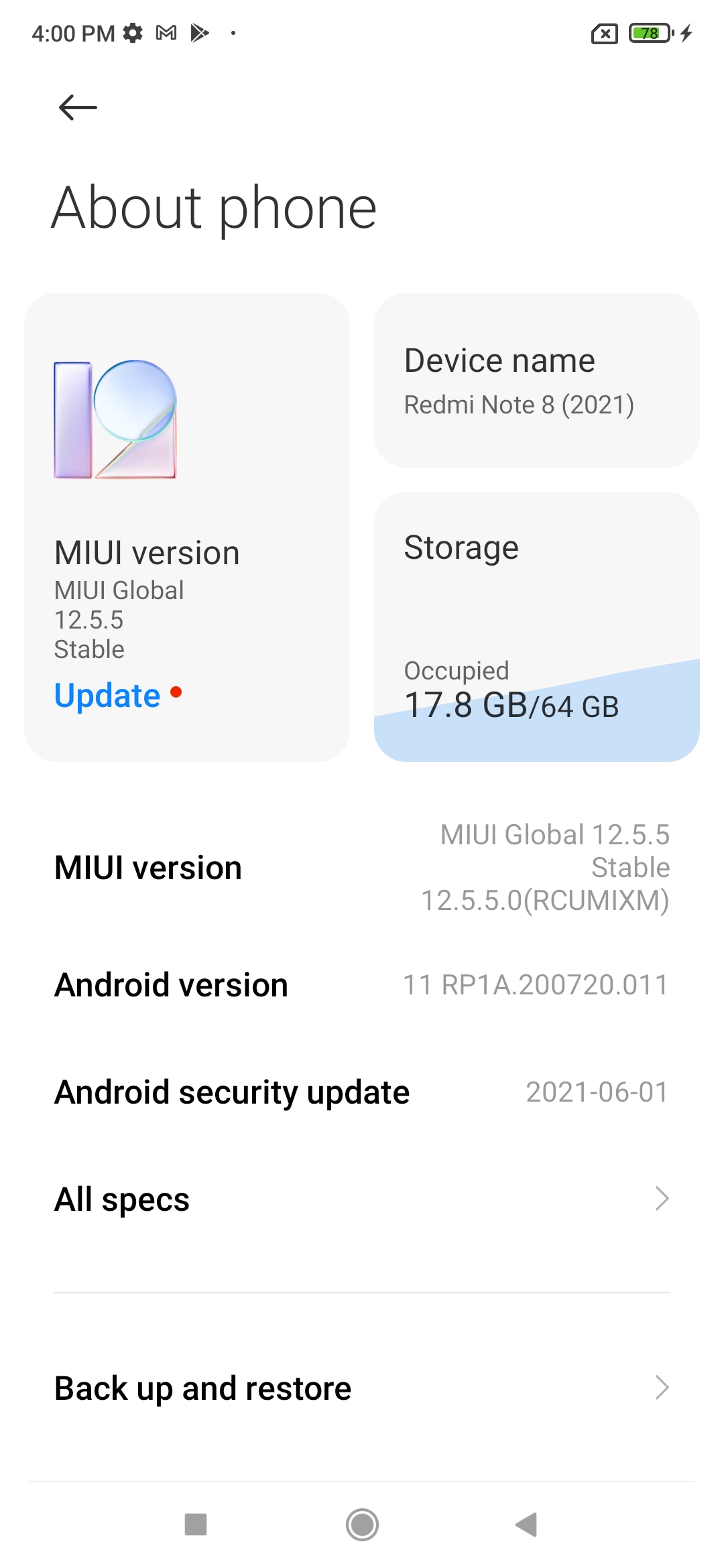 ���� ���� ����� Redmi Note 8 (2021)