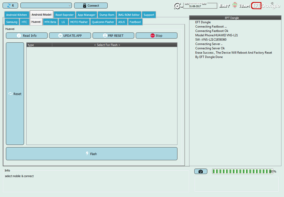 Huwaei VNS-L21 FRP reset Done By EFT DONGLE!