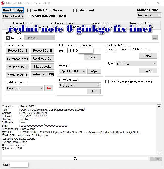 اصلاح ايمى وبيزباند Redmi note 8 ginkgo fix imei&basband اصلاح ايمى وبيزباند Redmi note 8 ginkgo fix imei&basband