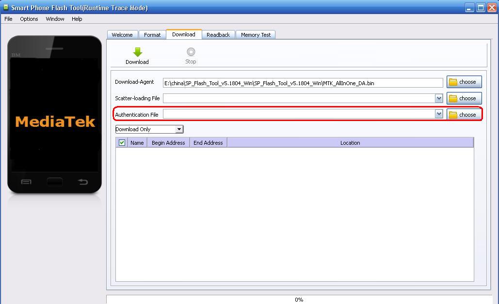 ���� �� ������� ������ 	 SP Flash Tool v5.1816.00