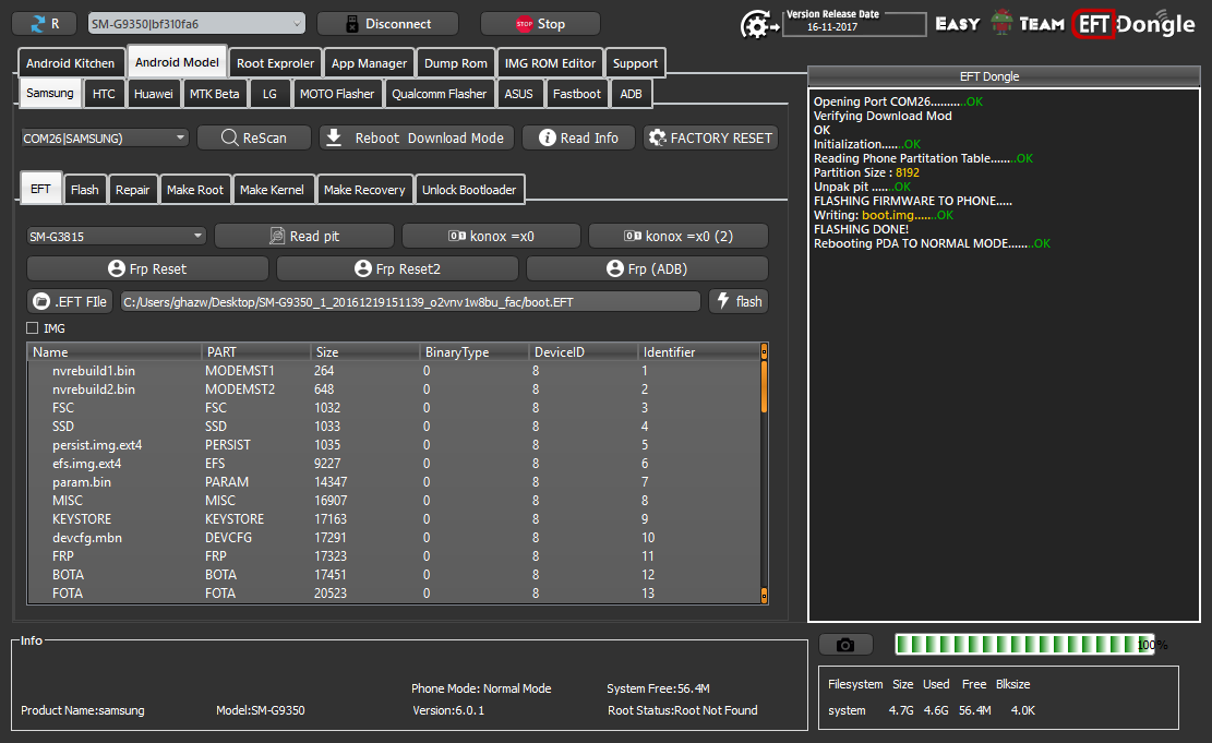 ROOT G9350 using EFT Dongle