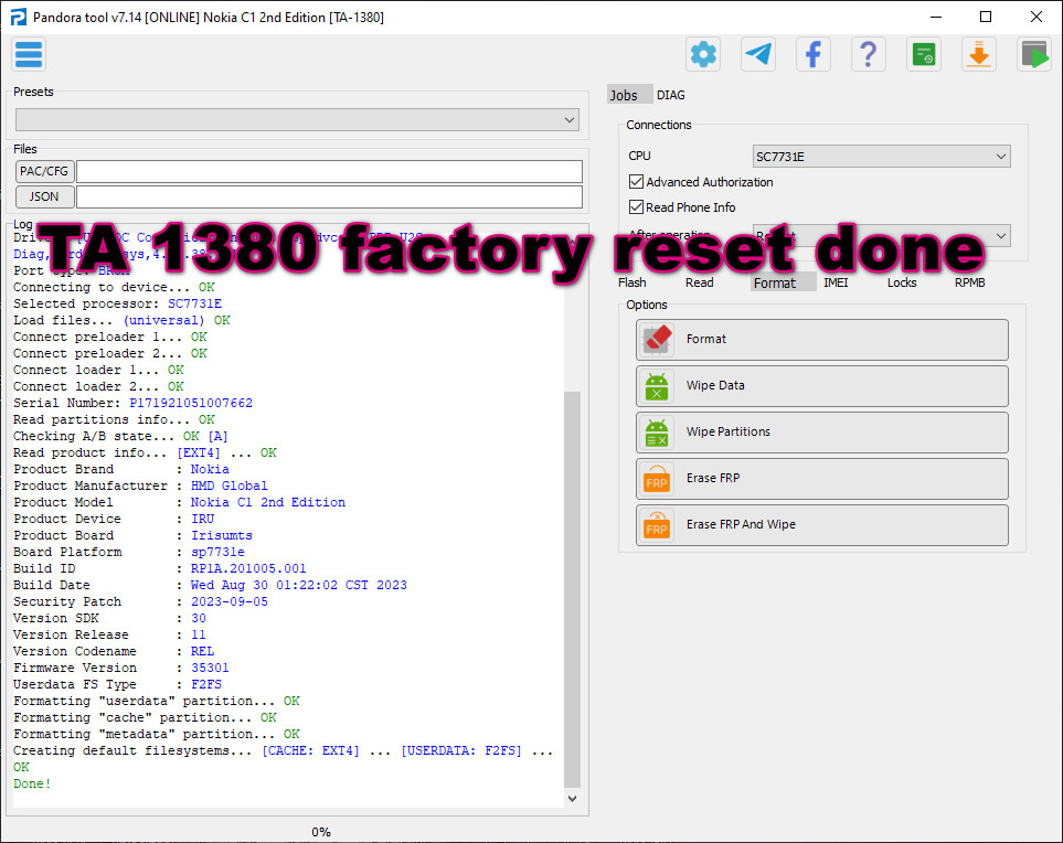TA 1380 factory reset
