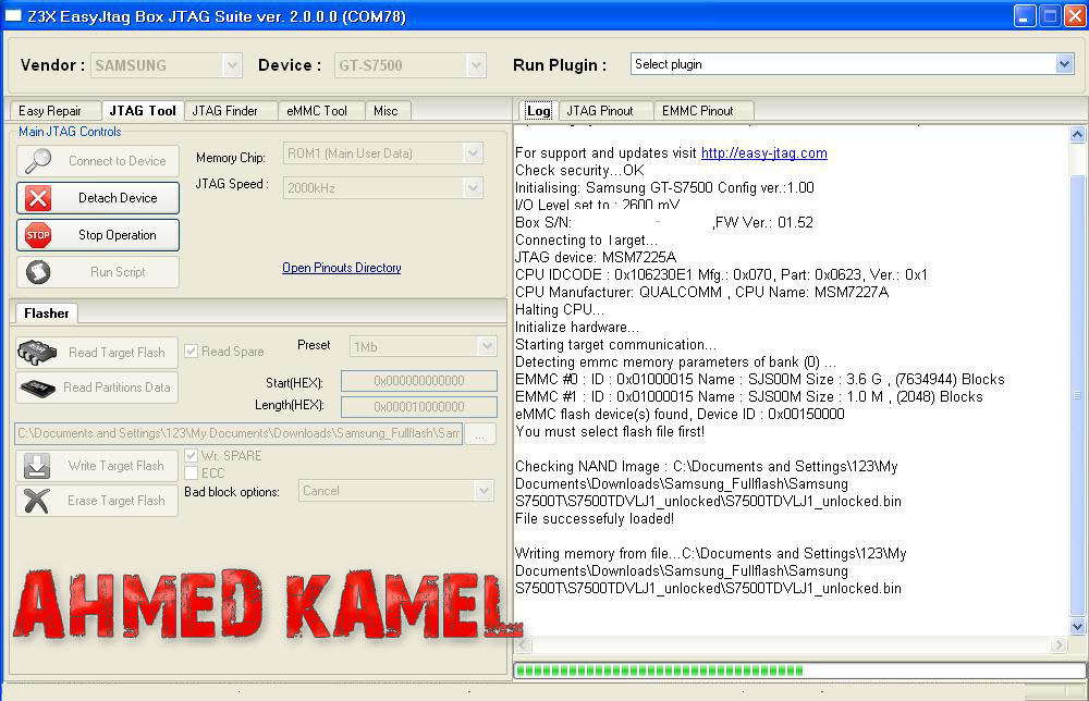repair boot and flash dump for GT-S7500T by easy jtag done
