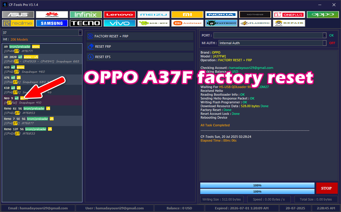 OPPO A37F factory reset