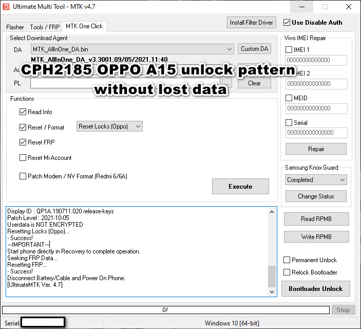 CPH2185 OPPO A15 unlock pattern without lost data