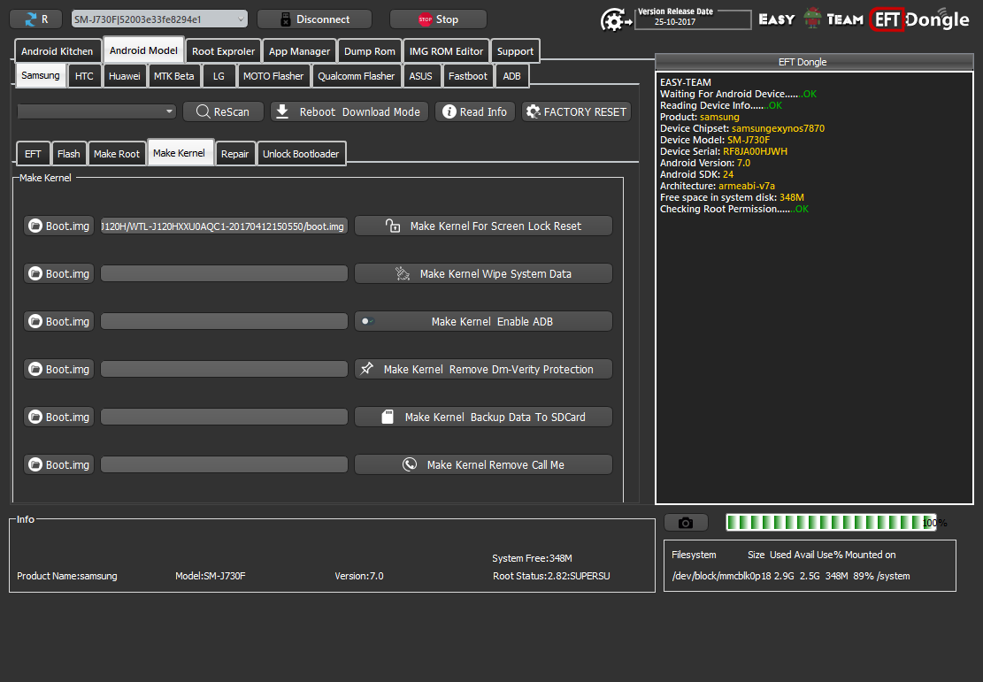 J120H make kernel remove screen lock Done By EFT Dongle