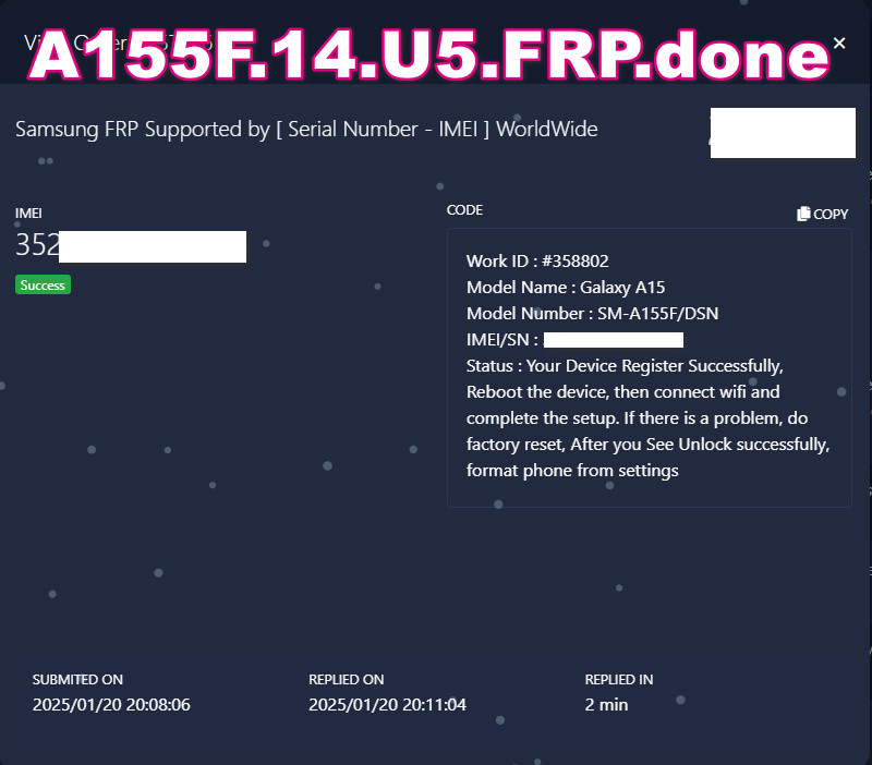 A155F.14.U5.FRP by imei done🔞🆕