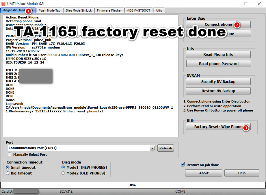 TA-1165 factory reset done