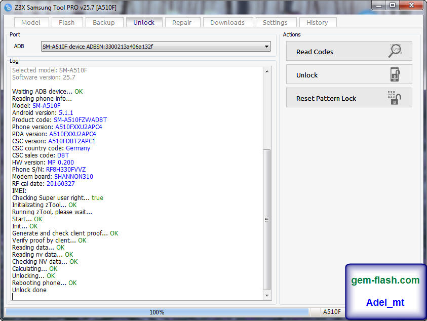 samsung a510f unlock done