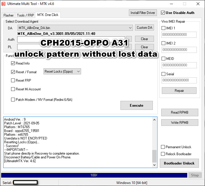CPH2015-OPPO A31 unlock pattern without lost data
