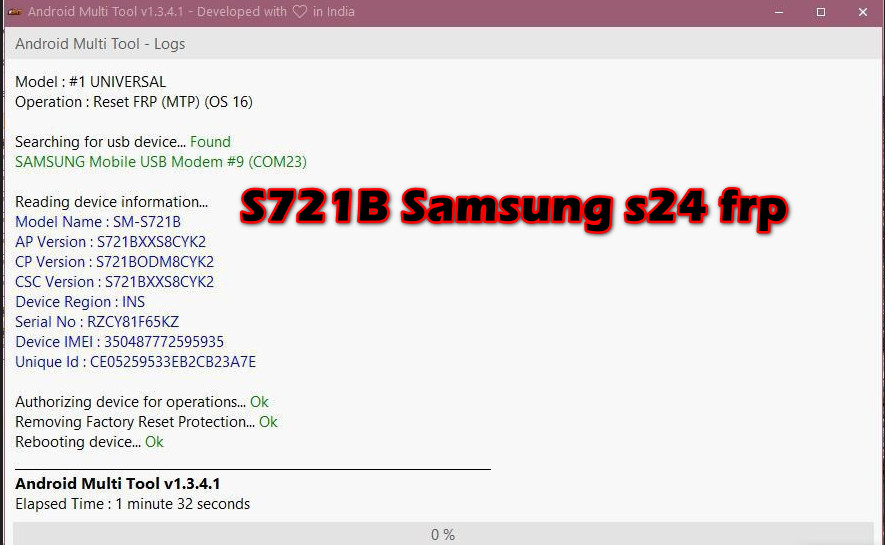 S721B Samsung s24 frp  Android 16