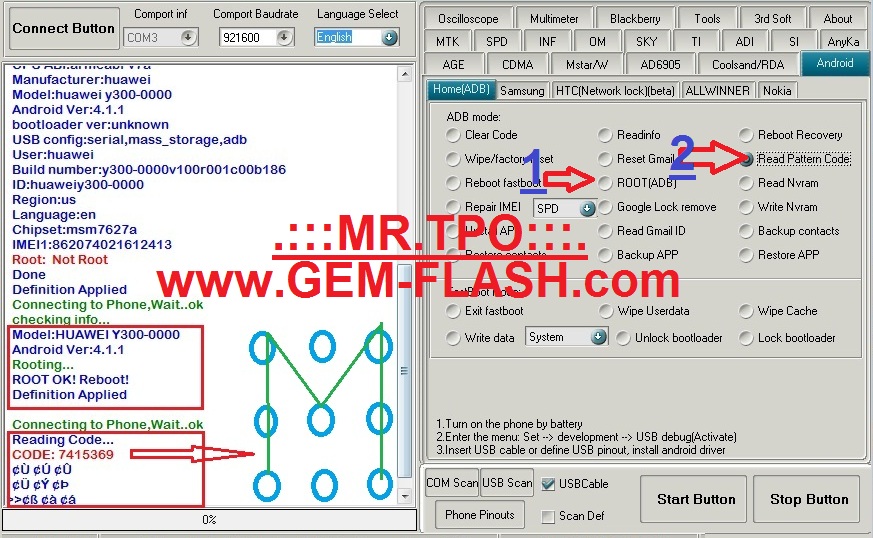 HUAWEI ASCEND Y300 ROOT - READ PATTERN LOCK DONE