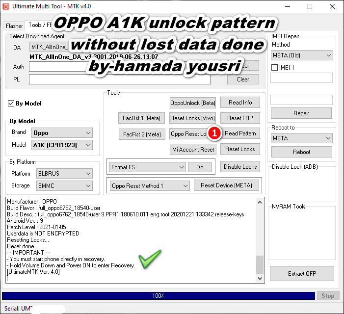      OPPO A1K unlock pattern