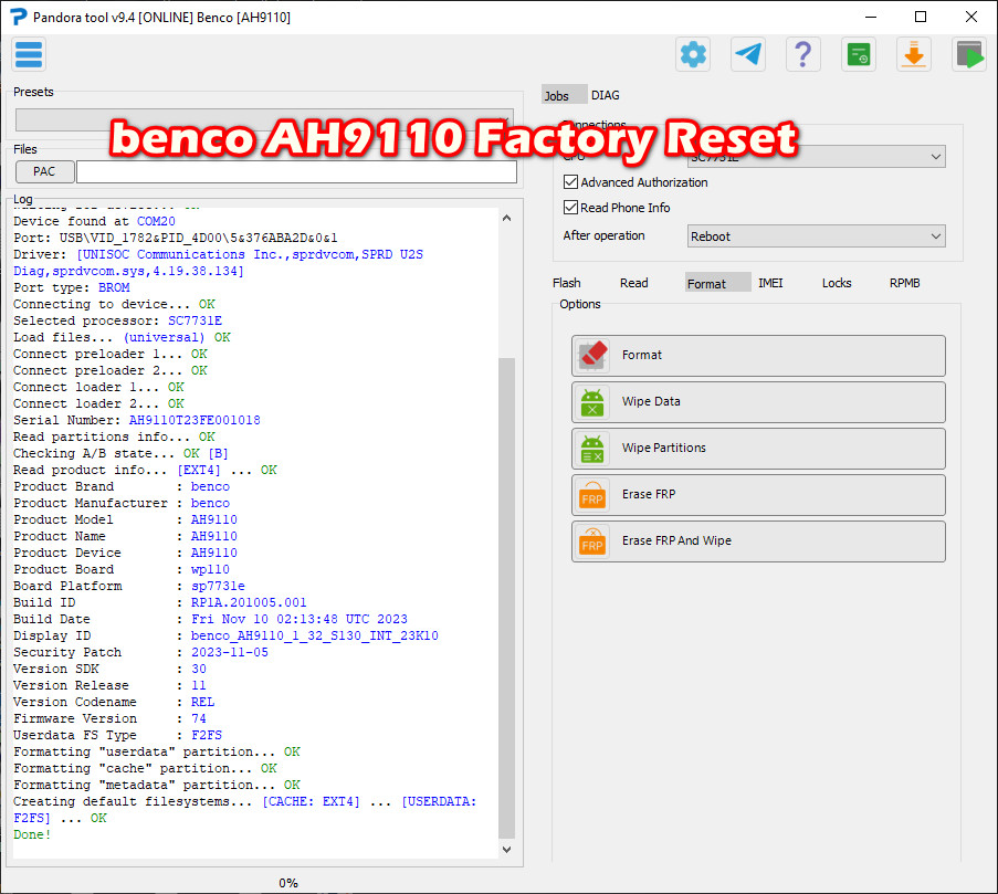 benco AH9110 Factory Reset