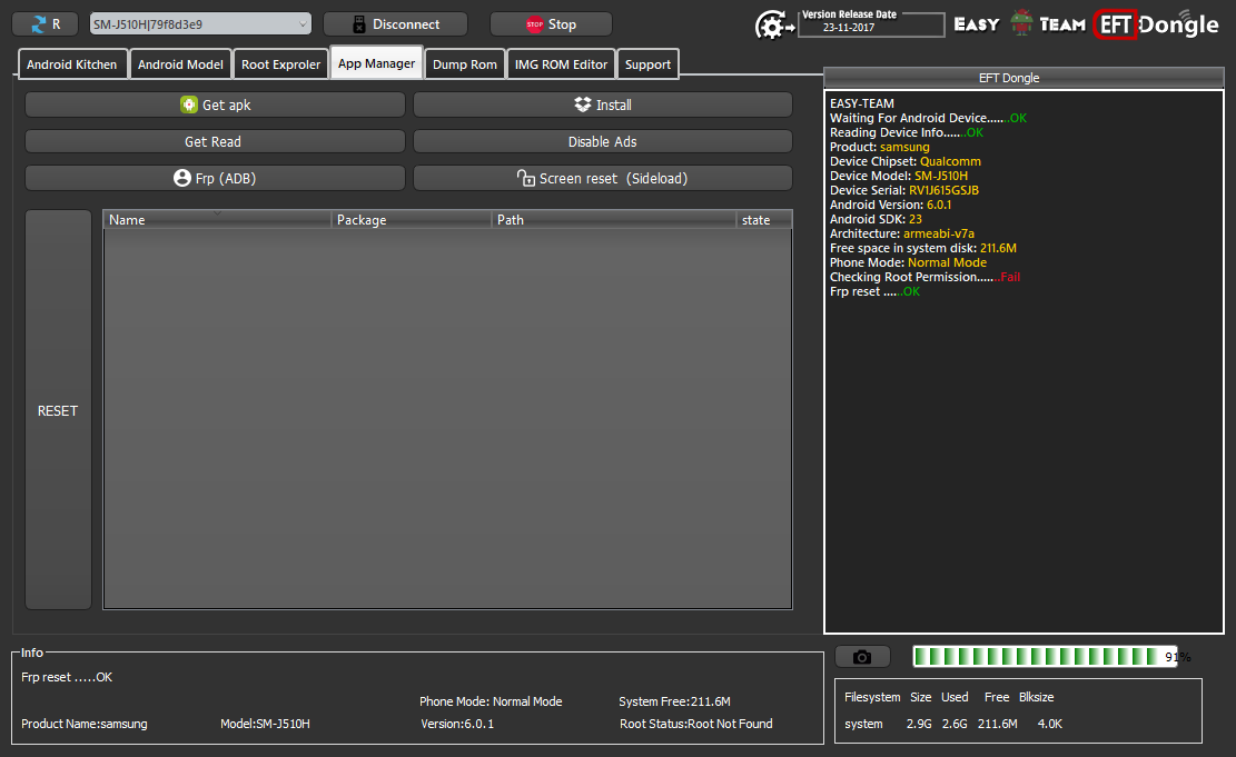 Galaxy J510H FRP reset Done by EFT Dongle