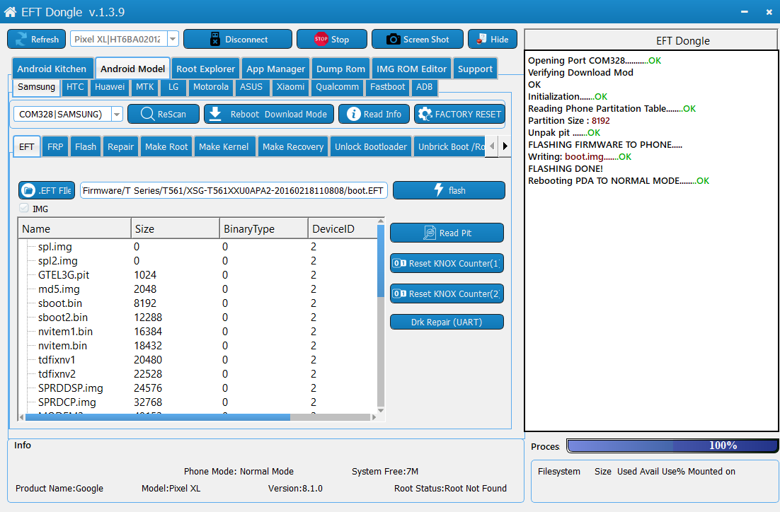 Tab E T561 reset screen lock without data loss by EFT Dongle