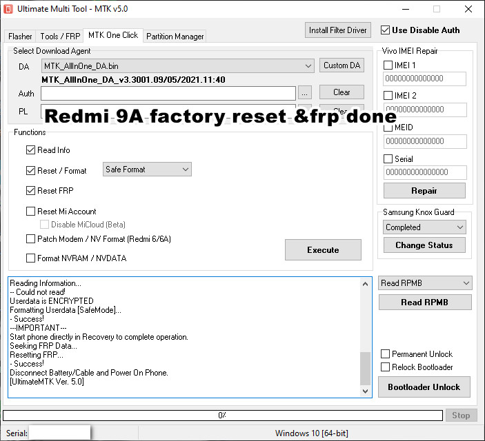 Redmi 9A factory reset &frp done