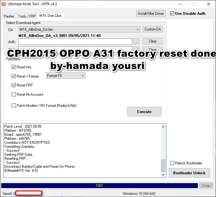 CPH2015 OPPO A31 factory reset done