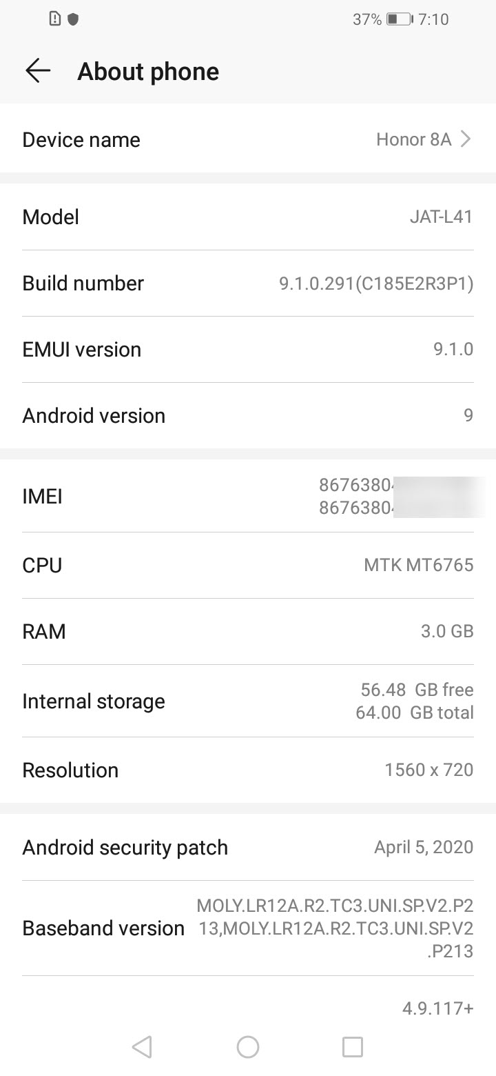 ���� ���� ����� Honor 8A (JAT-L41)
