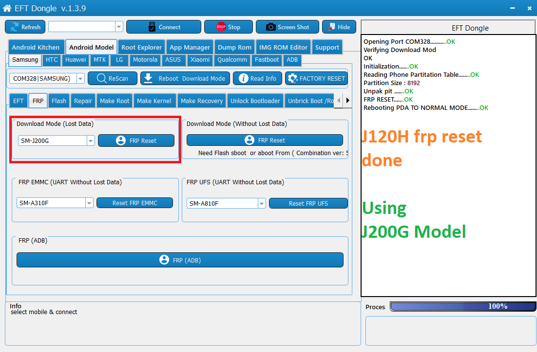 SM-J120H frp reset done by EFT Dongle