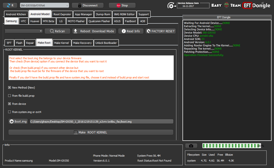ROOT G9350 using EFT Dongle