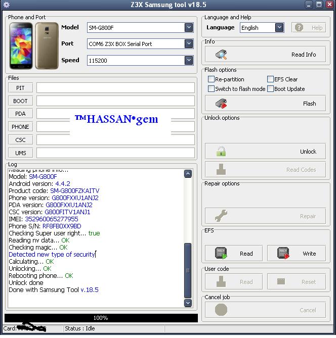 حصرى - فك شفره SM-G800F على z3x حصرى - فك شفره SM-G800F على z3x