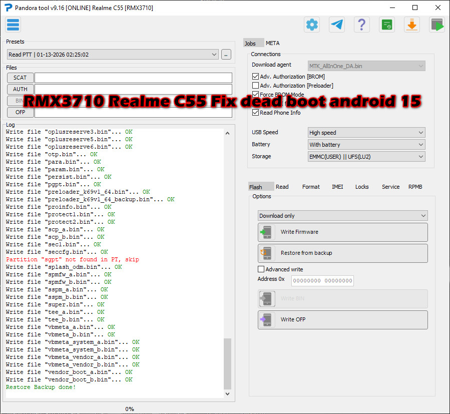 RMX3710 Realme C55 Fix dead boot android 15 done