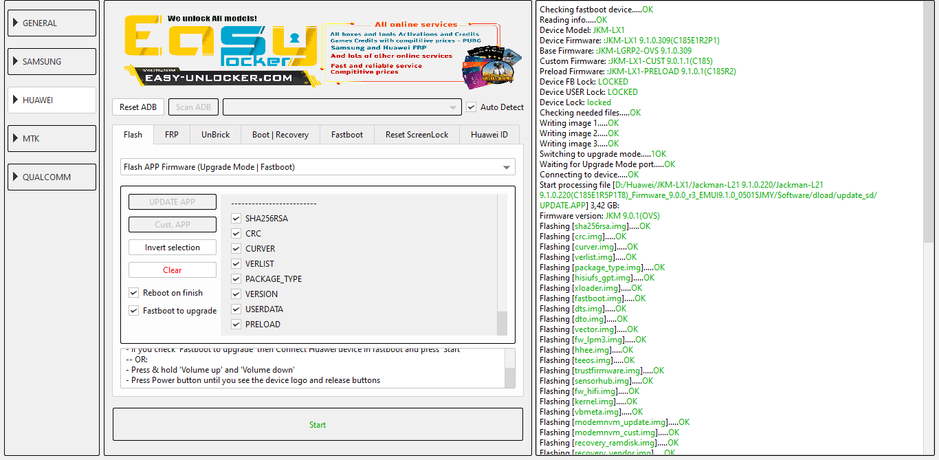 Downgrade to reset FRP JKM-LX1 via EFT Pro