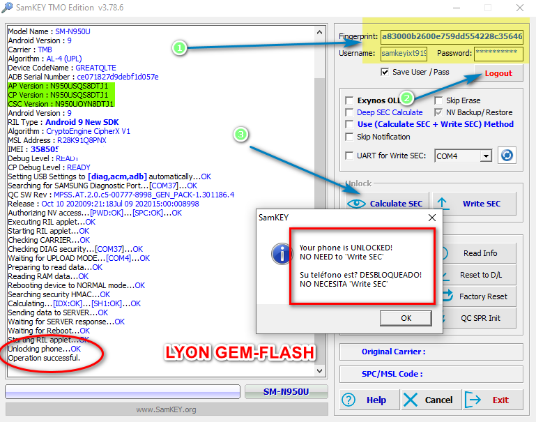 UNLOCK Succeccful SM-N950U