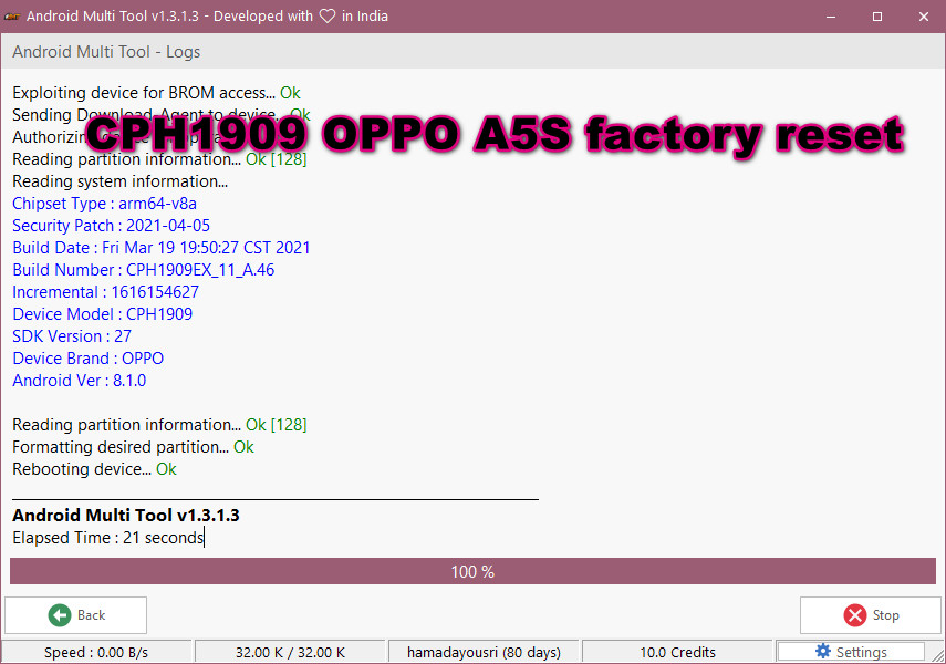 CPH1909 OPPO A5S factory reset