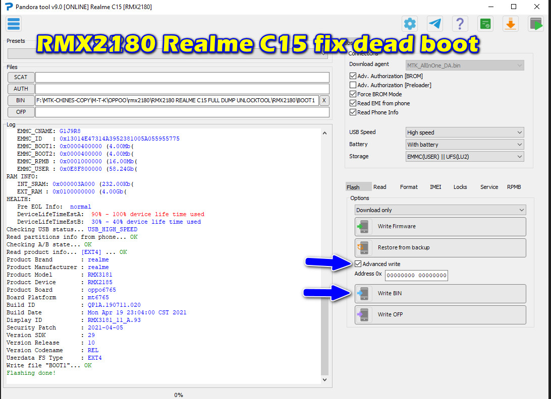 RMX2180 Realme C15 fix dead boot done