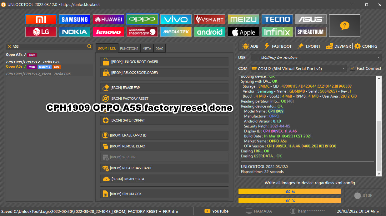 CPH1909 OPPO A5S factory reset done
