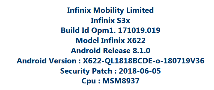    Infinix X622