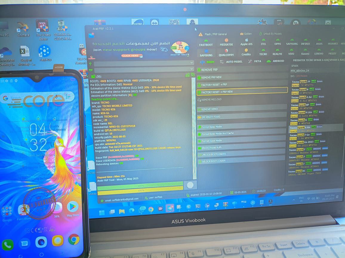 KE6 Tecno Spark 6 air PIN+FRP Done By ARAB FRP