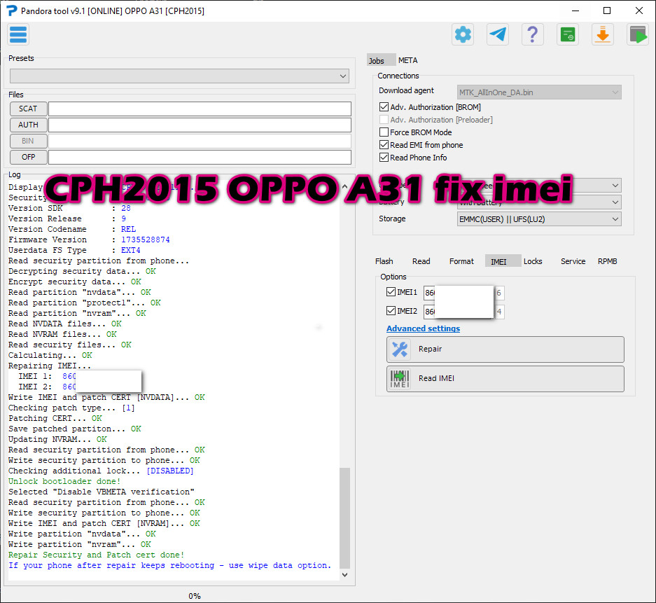 CPH2015 OPPO A31 fix imei