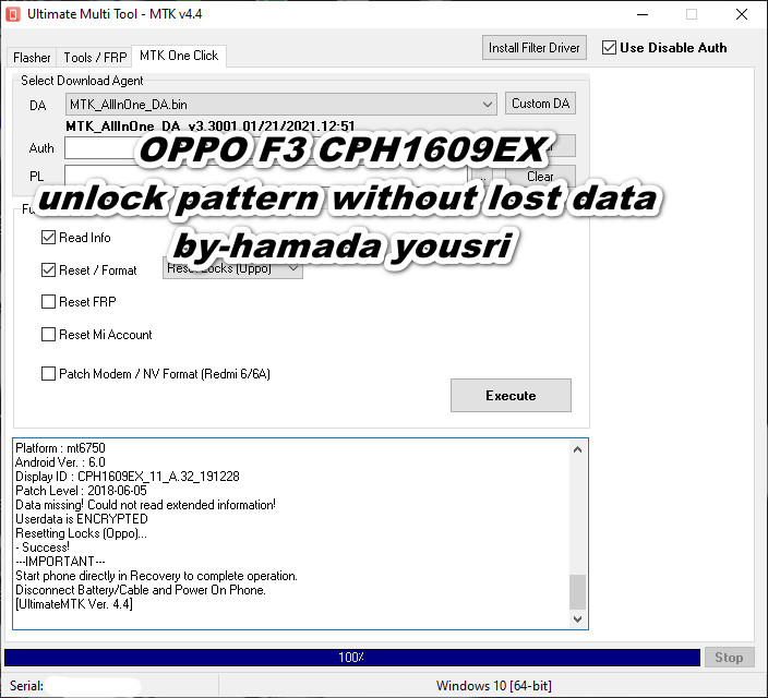 OPPO F3 CPH1609EX unlock pattern without lost data