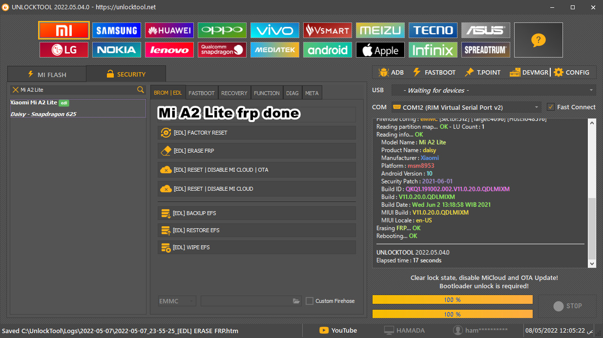Mi A2 Lite frp done