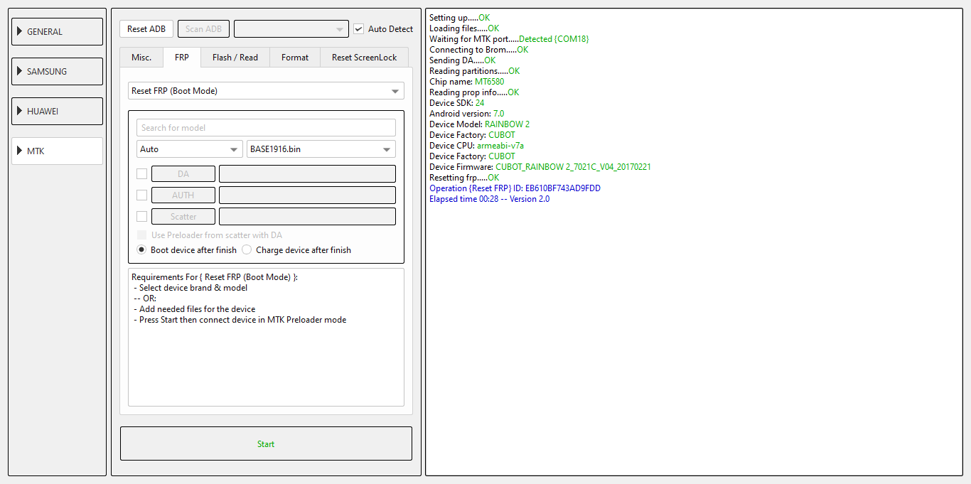 Cubot Rainbow 2 FRP reset done by EFT Pro