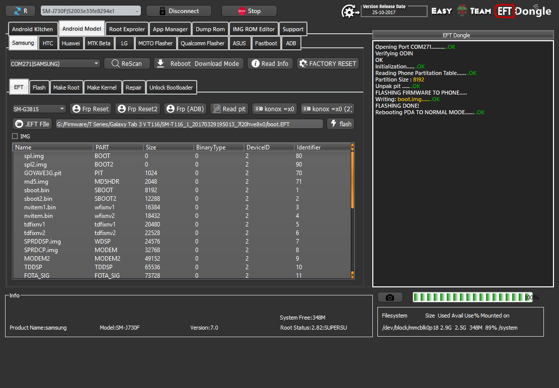 Tablet T116 reset screen lock done by EFT Dongle