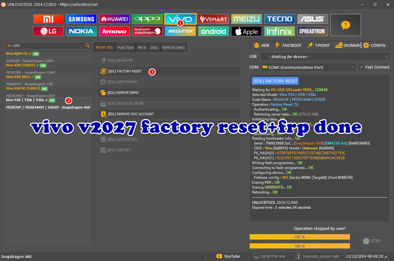 vivo v2027 factory reset+frp done