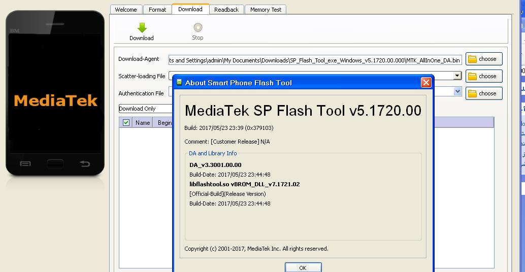 ����� ���� ������� SP Flash Tool v5.1720