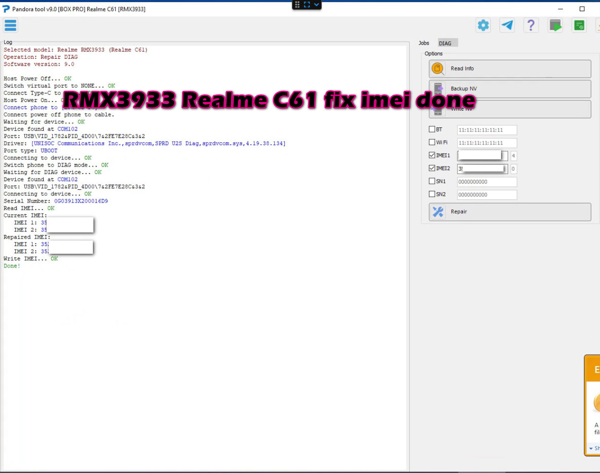 حل مشكلة بيزباند وايمى RMX3933 Realme C61 fix Baseband & imei حل مشكلة بيزباند وايمى RMX3933 Realme C61 fix Baseband & imei