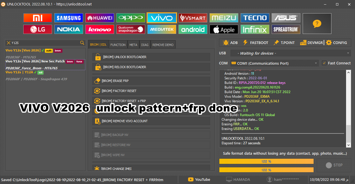 VIVO V2026  unlock pattern+frp done